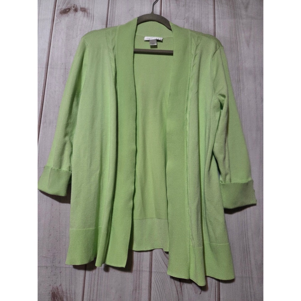 Christopher & Banks Lime Green Open Front Cardigan Shawl Collar 3/4 Sleeve L‎